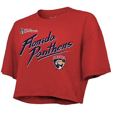 Women's Majestic Threads Matthew Tkachuk Red Florida Panthers 2025 Stanley Cup Champions Name & Number Boxy Cropped T-Shirt