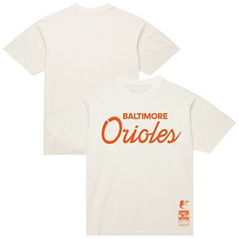 Men's Mitchell & Ness Cream Baltimore Orioles Vintage Script T-Shirt