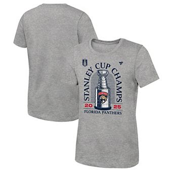 Youth Fanatics Heather Gray Florida Panthers 2025 Stanley Cup Champions Locker Room T-Shirt