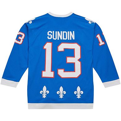 Men's Mitchell & Ness Mats Sundin Blue Quebec Nordiques Vintage Hockey 1992/93 Blue Line Player Jersey
