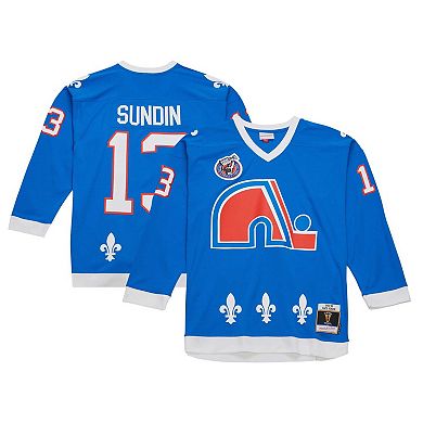 Men's Mitchell & Ness Mats Sundin Blue Quebec Nordiques Vintage Hockey 1992/93 Blue Line Player Jersey