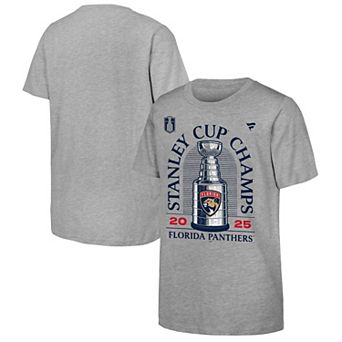 Youth Fanatics Heather Gray Florida Panthers 2025 Stanley Cup Champions Locker Room T-Shirt