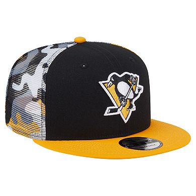 Men's New Era Black/Gold Pittsburgh Penguins Camo Meshback 9FIFTY Snapback Hat