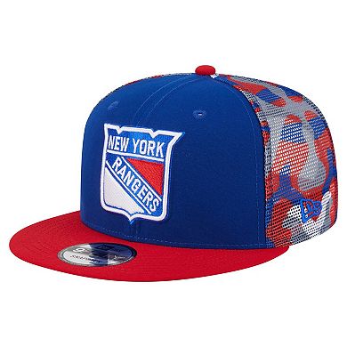 Men's New Era Blue/Red New York Rangers Camo Meshback 9FIFTY Snapback Hat