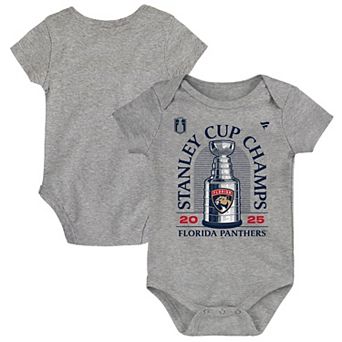 Newborn Fanatics Heather Gray Florida Panthers 2025 Stanley Cup Champions Locker Room Bodysuit