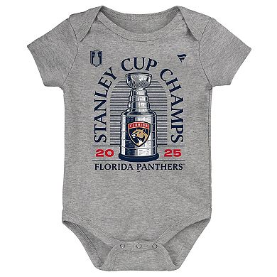 Newborn Fanatics Heather Gray Florida Panthers 2025 Stanley Cup Champions Locker Room Bodysuit
