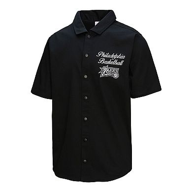 Men's Mitchell & Ness Black Philadelphia 76ers Hardwood Classics Camp Shirt