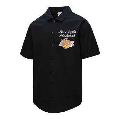 Men's Mitchell & Ness Black Los Angeles Lakers Hardwood Classics Camp Shirt