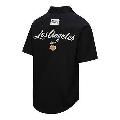 Men's Mitchell & Ness Black Los Angeles Lakers Hardwood Classics Camp Shirt