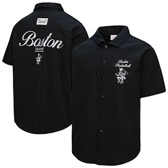 Men's Mitchell & Ness Black Boston Celtics Hardwood Classics Camp Shirt