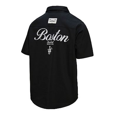Men's Mitchell & Ness Black Boston Celtics Hardwood Classics Camp Shirt