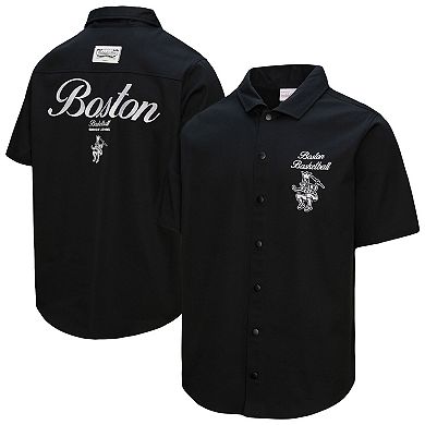 Men's Mitchell & Ness Black Boston Celtics Hardwood Classics Camp Shirt