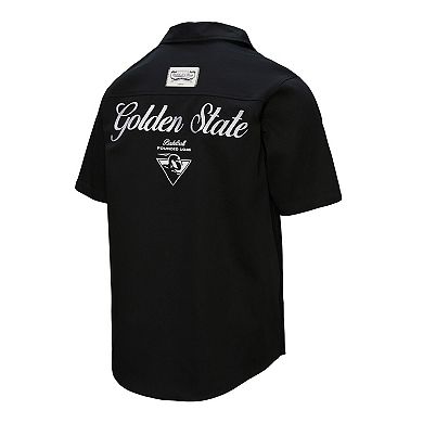 Men's Mitchell & Ness Black Golden State Warriors Hardwood Classics Camp Shirt