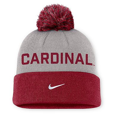 Men's Nike Gray/Cardinal Stanford Cardinal Primetime Peak Cuffed Knit Hat with Pom