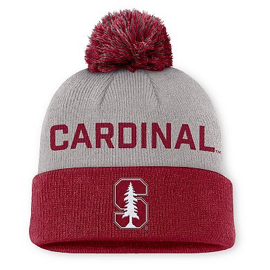 Men's Nike Gray/Cardinal Stanford Cardinal Primetime Peak Cuffed Knit Hat with Pom