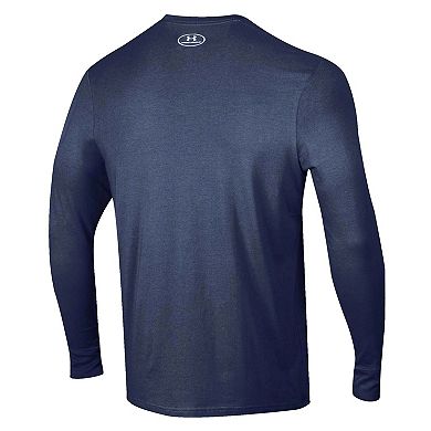 Men's Under Armour Navy Navy Midshipmen 2025 Sideline Football Performance Cotton Long Sleeve T-Shirt