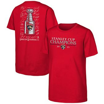 Youth Fanatics Red Florida Panthers 2025 Stanley Cup Champions Signature Roster T-Shirt