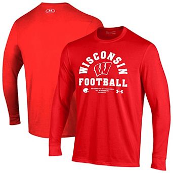 Men's Under Armour Red Wisconsin Badgers 2025 Sideline Football Performance Cotton Long Sleeve T-Shirt