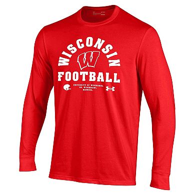 Men's Under Armour Red Wisconsin Badgers 2025 Sideline Football Performance Cotton Long Sleeve T-Shirt