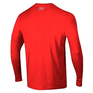 Men's Under Armour Red Wisconsin Badgers 2025 Sideline Football Performance Cotton Long Sleeve T-Shirt