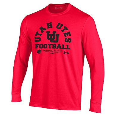 Men's Under Armour Red Utah Utes 2025 Sideline Football Performance Cotton Long Sleeve T-Shirt