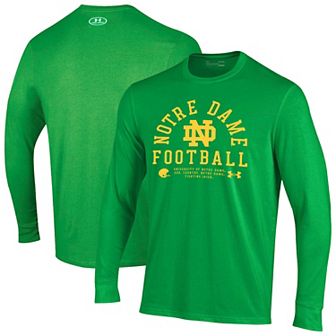 Men's Under Armour Kelly Green Notre Dame Fighting Irish 2025 Sideline Football Performance Cotton Long Sleeve T-Shirt