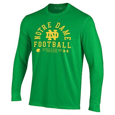 Men's Under Armour Kelly Green Notre Dame Fighting Irish 2025 Sideline Football Performance Cotton Long Sleeve T-Shirt