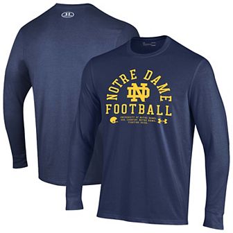 Men's Under Armour Navy Notre Dame Fighting Irish 2025 Sideline Football Performance Cotton Long Sleeve T-Shirt