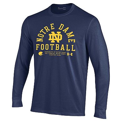 Men's Under Armour Navy Notre Dame Fighting Irish 2025 Sideline Football Performance Cotton Long Sleeve T-Shirt