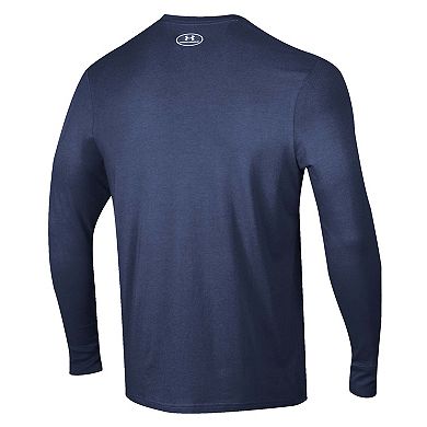 Men's Under Armour Navy Notre Dame Fighting Irish 2025 Sideline Football Performance Cotton Long Sleeve T-Shirt