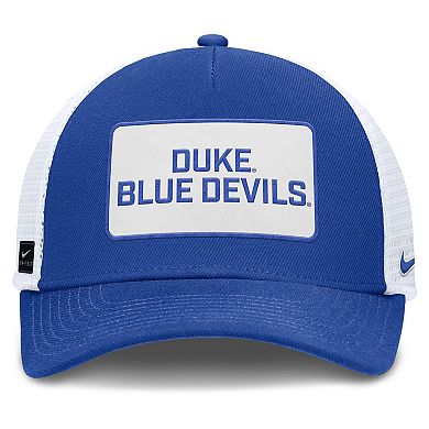 Men's Nike Royal/White Duke Blue Devils 2025 On-Field Rise Patch Trucker Adjustable Hat