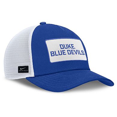 Men's Nike Royal/White Duke Blue Devils 2025 On-Field Rise Patch Trucker Adjustable Hat