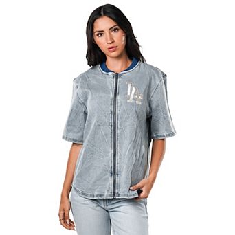 Women's The Wild Collective Denim Los Angeles Dodgers Denim Full-Zip Top
