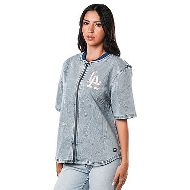 Women's The Wild Collective Denim Los Angeles Dodgers Denim Full-Zip Top