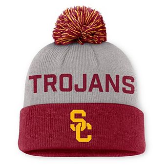 Men's Nike Gray/Cardinal USC Trojans Primetime Peak Cuffed Knit Hat with Pom