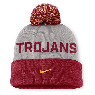 Men's Nike Gray/Cardinal USC Trojans Primetime Peak Cuffed Knit Hat with Pom