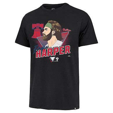 Men's '47 Bryce Harper Black Philadelphia Phillies Player Caricature Franklin T-Shirt