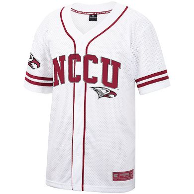 Men's Colosseum White North Carolina Central Eagles Free Spirited Mesh Button-Up Baseball Jersey