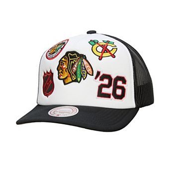 Men's Mitchell & Ness White/Black Chicago Blackhawks Gridlock Trucker Adjustable Hat
