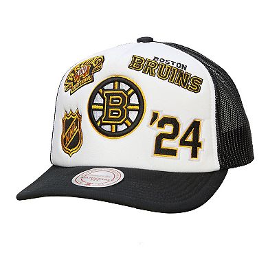 Men's Mitchell & Ness White/Black Boston Bruins Gridlock Trucker Adjustable Hat