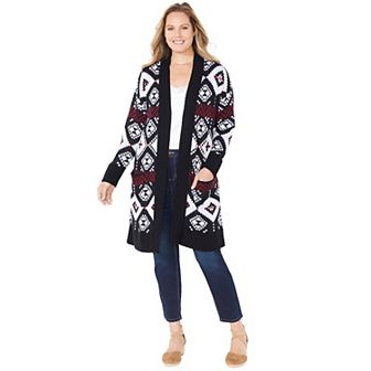 Catherines Women's Plus Size Petite Classic Fair Isle Coatigan