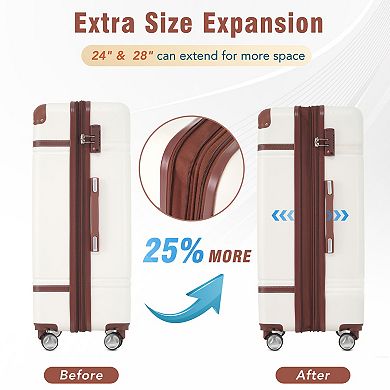 Merax 3-Piece Hardshell Luggage Set (20"+28" + Cosmetic Case) TSA Lock Lightweight Spinner Suitcase