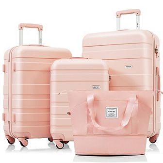 Merax 4 pc ABS Durable Luggage Set with Travel Bag & Carry-On, 360° Spinner Wheels
