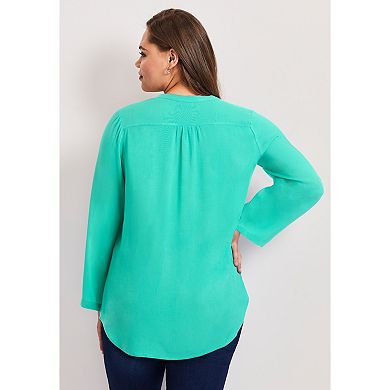 Avenue Women's Plus Size Roll Tab Pintuck Tunic