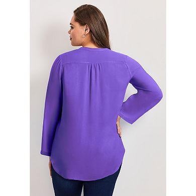 Avenue Women's Plus Size Roll Tab Pintuck Tunic