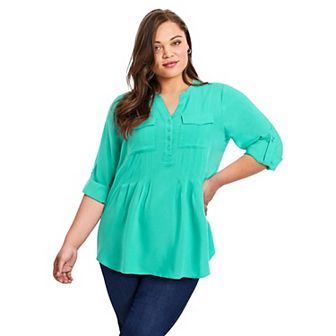 Avenue Women's Plus Size Roll Tab Pintuck Tunic