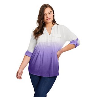 Avenue Women's Plus Size Roll Tab Pintuck Tunic