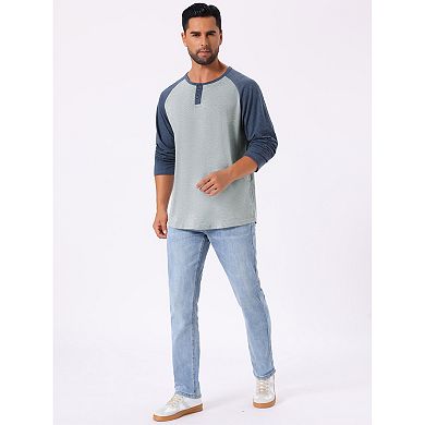 Men's Raglan Long Sleeve Tee Shirt Casual Baseball Henley T-Shirts