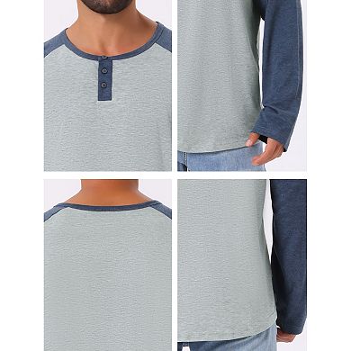 Men's Raglan Long Sleeve Tee Shirt Casual Baseball Henley T-Shirts