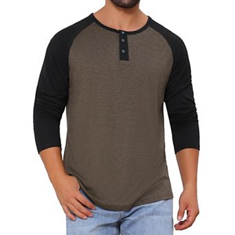 Men's Raglan Long Sleeve Tee Shirt Casual Baseball Henley T-Shirts